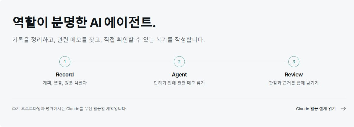 기록, 에이전트, 근거가 연결된 복기로 이어지는 개발 계획.
